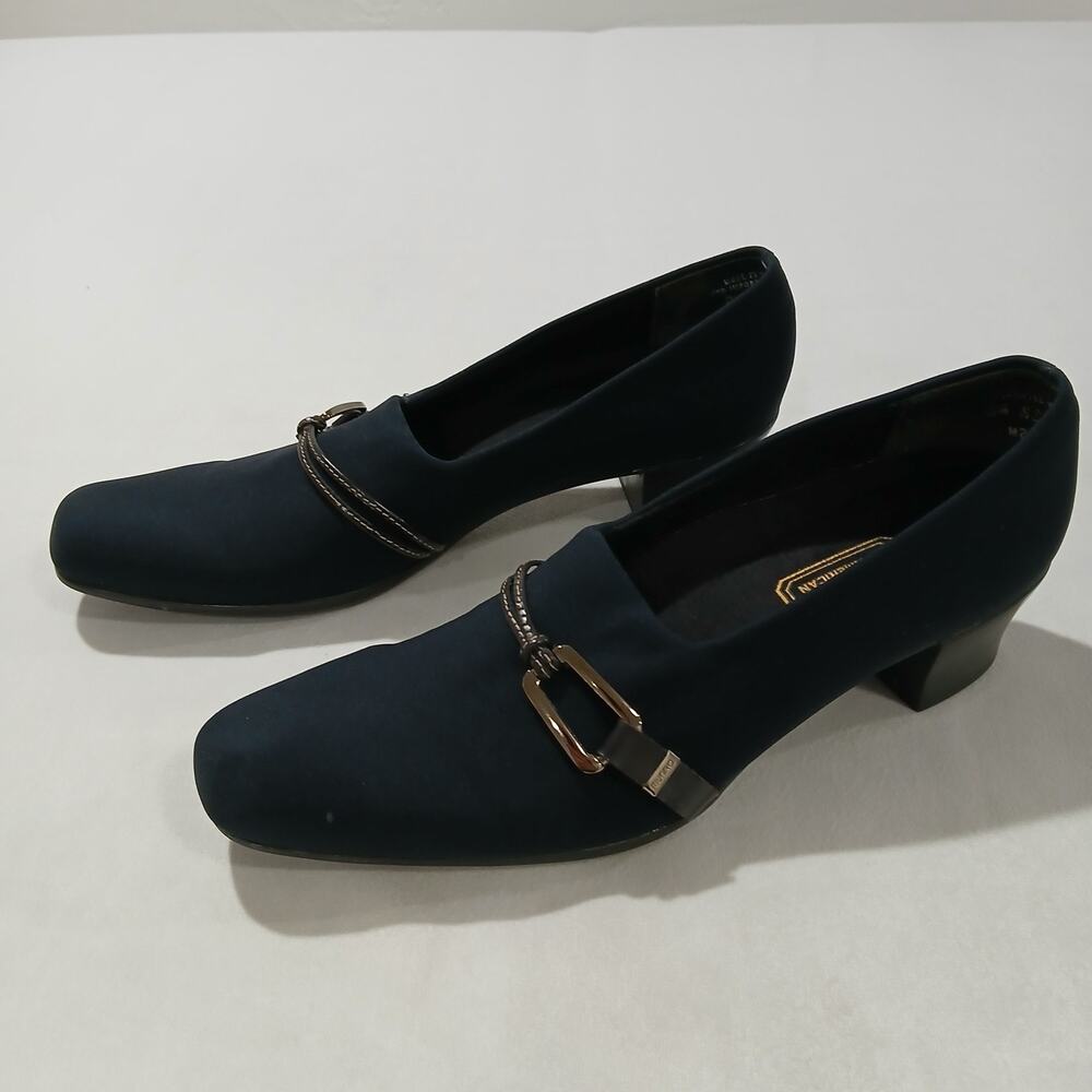 Munro Shoes Womens 8.5 Narrow Cindi Slip On Loafer Heel M207487 Navy Fabric - Picture 2 of 13